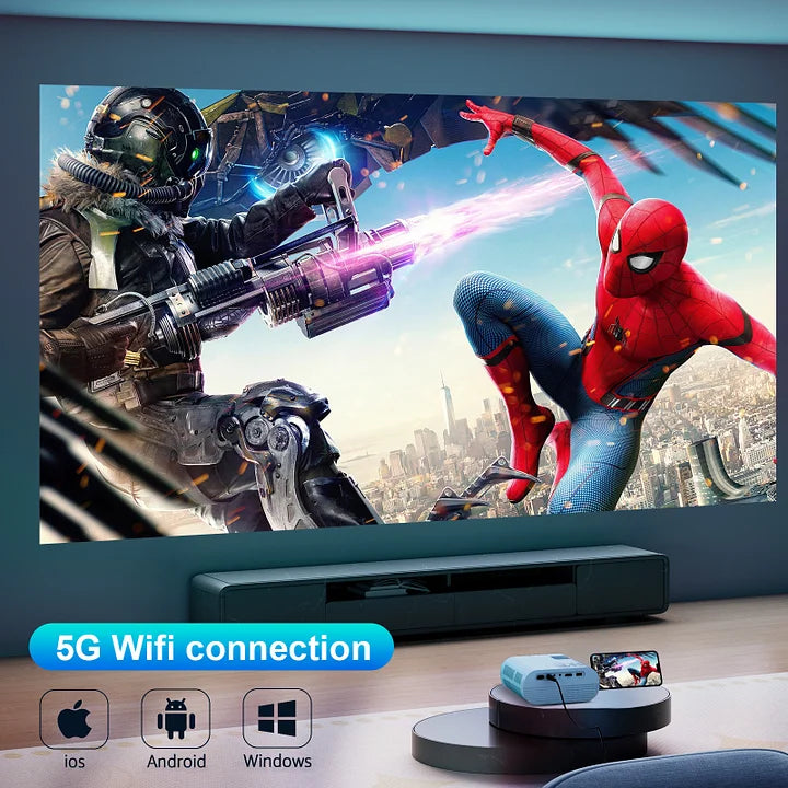 5G WiFi Bluetooth Video Projector, Full HD 1080P Outdoor Movie Projector, Portable Projector Compatible With HDMI/ USB/ AV/ Smartphone/ TV Stick/ Laptop (Projector Screen and Tripod Included)