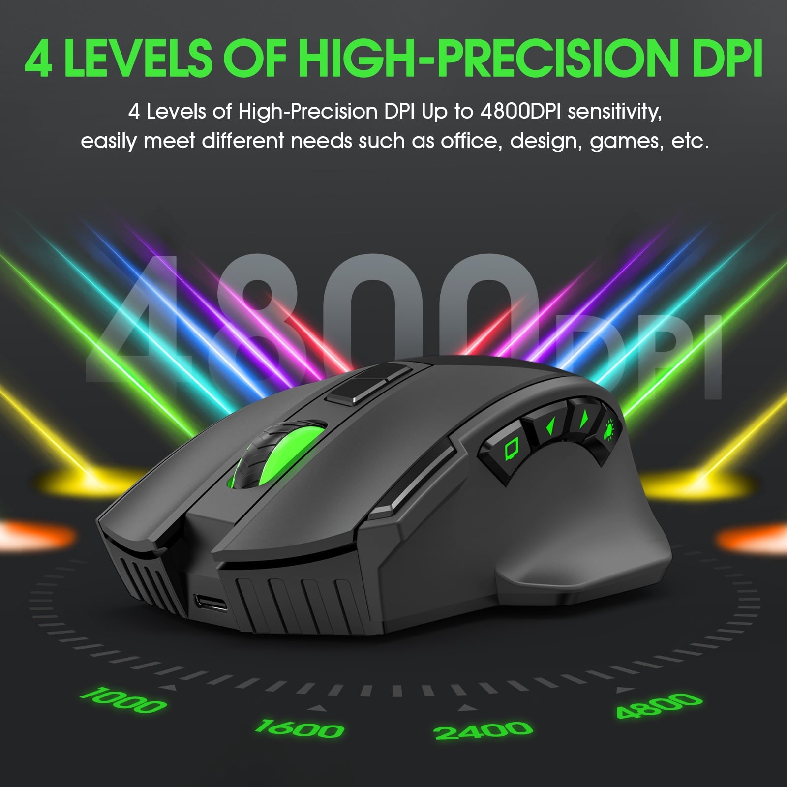Wireless Gaming Mouse, 16000 DPI Adjustable, Bluetooth 5.2 & 2.4GHz Dual Mode, Lightweight, 10 Buttons, RGB Lighting, for PC Gaming & Office, Muzpu (Black)