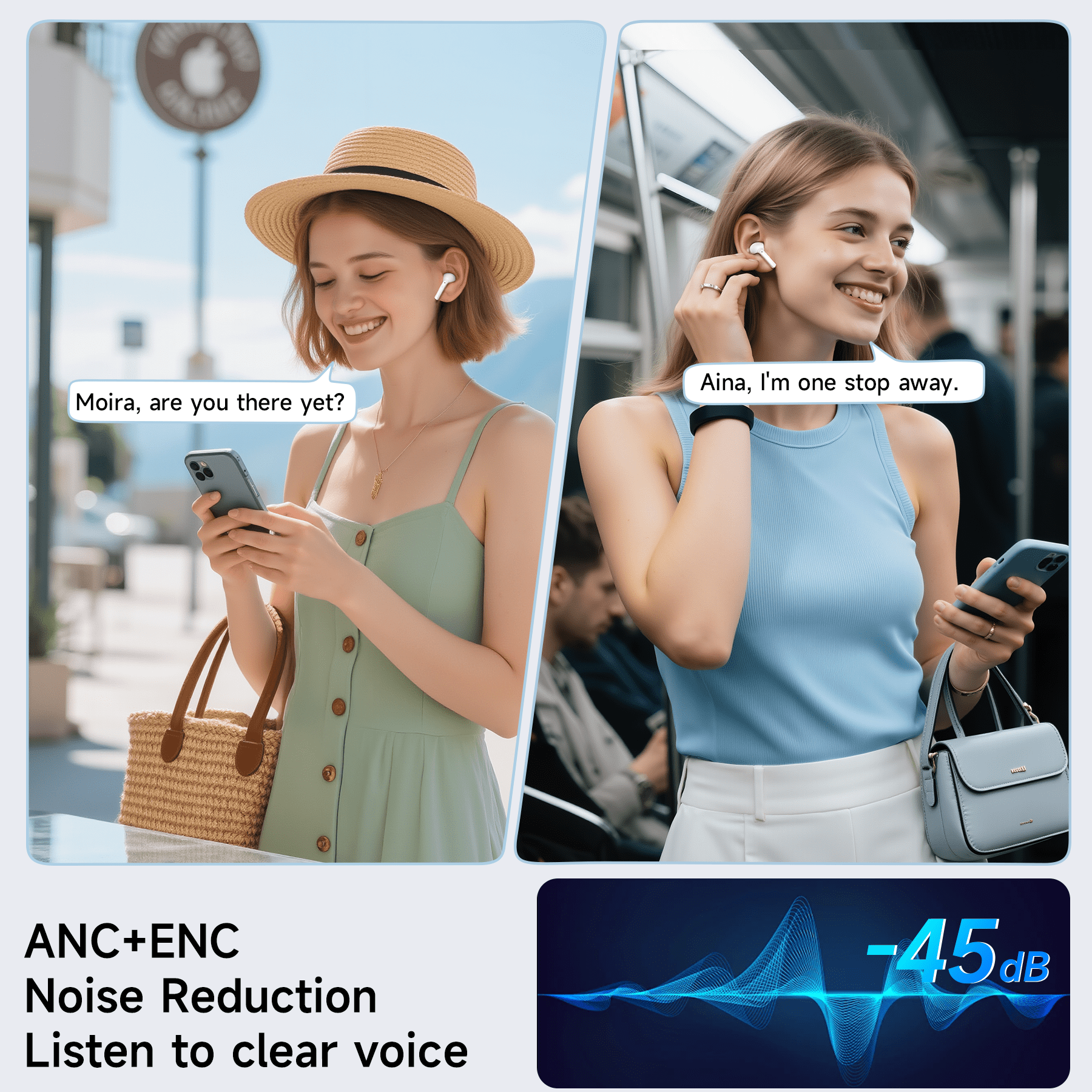 VEATOOL G01 Wireless Earbuds with Smart Touch Control, ANC+ENC Noise Cancellation, 40H Stereo Deep Bass, IPX7 Waterproof Rating, 5 EQ Modes
