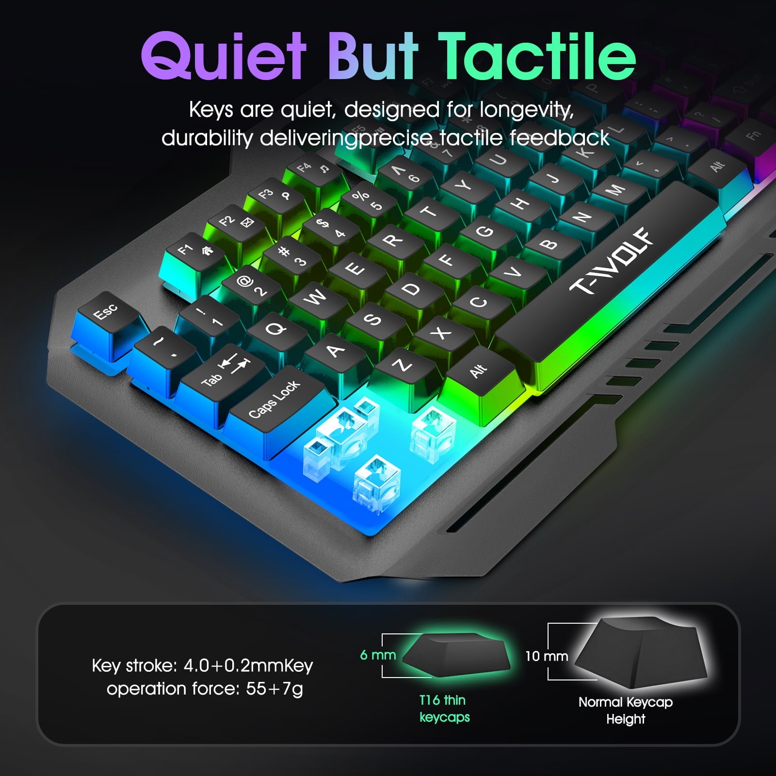 Muzpu Gaming Keyboard,Mechanical Keyboard,Wired Keyboard,IP57 Waterproof,Ultra Sensitive & Quiet Response,RGB Gaming Backlit Keyboard for PC/Mac Gamers,Black