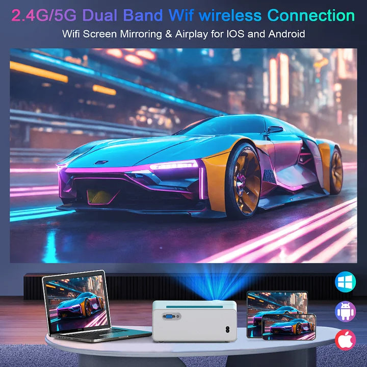 HD 1080P 5G WiFi Bluetooth Projector, LCD Technology 450" Display, 18000LM 4K Support Projector for Outdoor Movies, Home Theather Projector