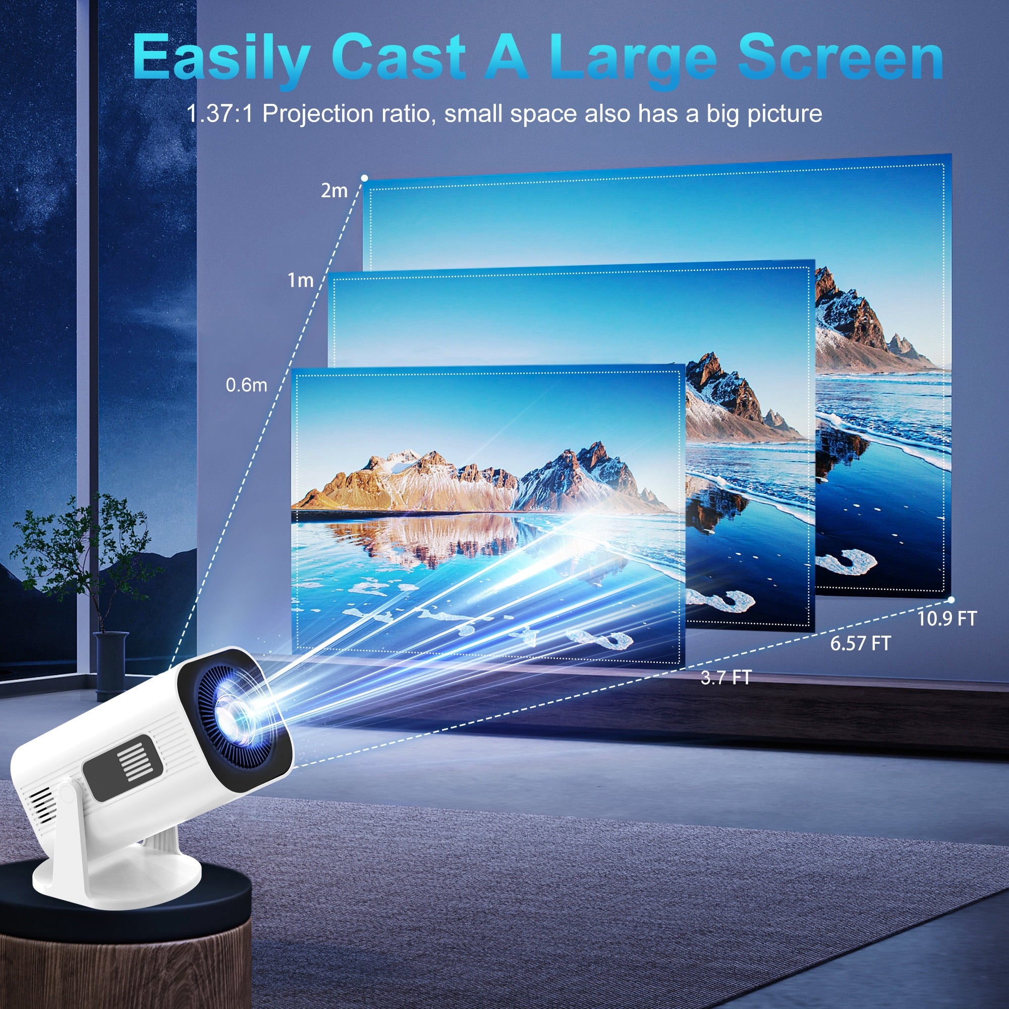 Gazsocy Mini Projector with Wifi and Bluetooth,Smart Video Projector Support 4K Decoding, Built in Speaker and App,200 ANSI