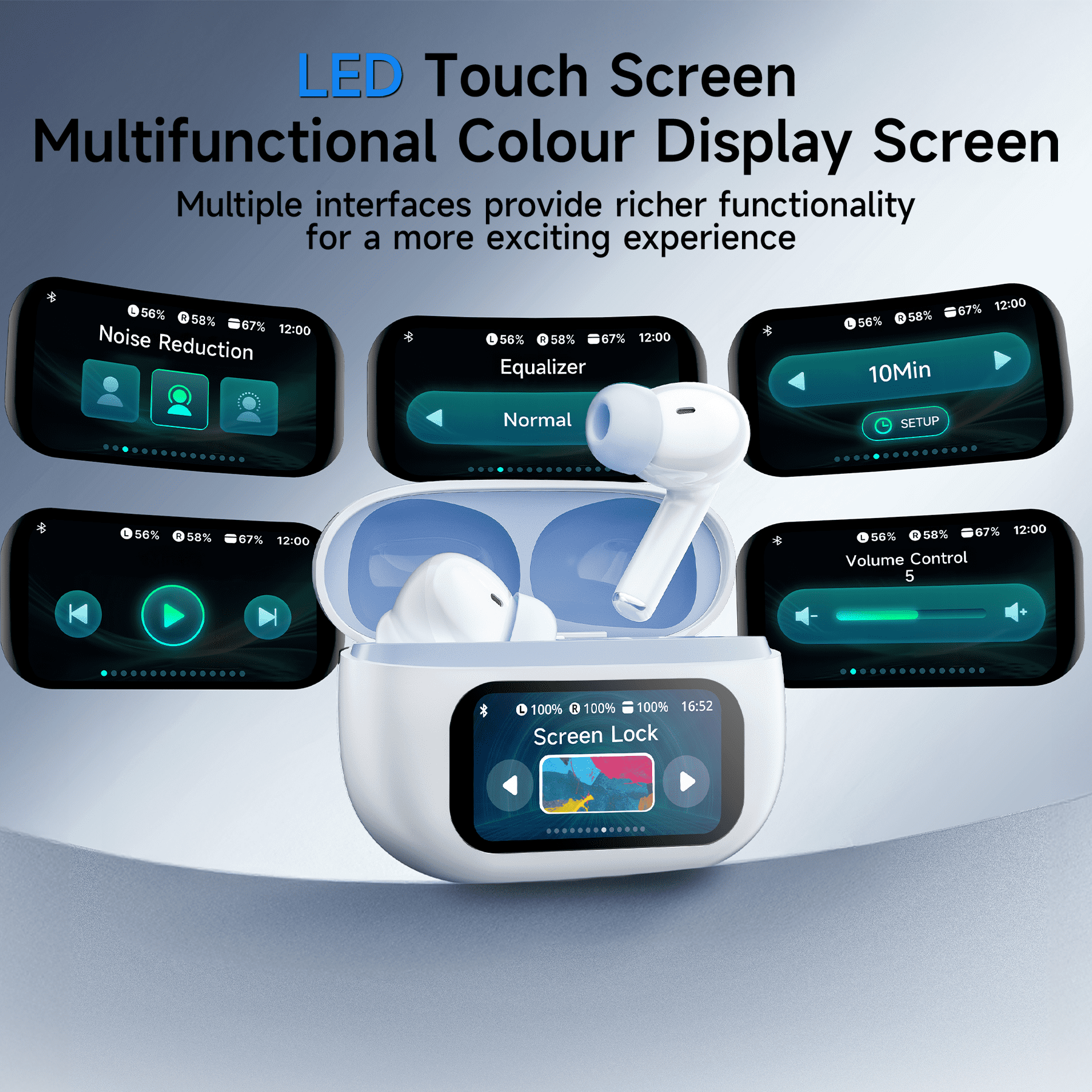 VEATOOL G01 Wireless Earbuds with Smart Touch Control, ANC+ENC Noise Cancellation, 40H Stereo Deep Bass, IPX7 Waterproof Rating, 5 EQ Modes