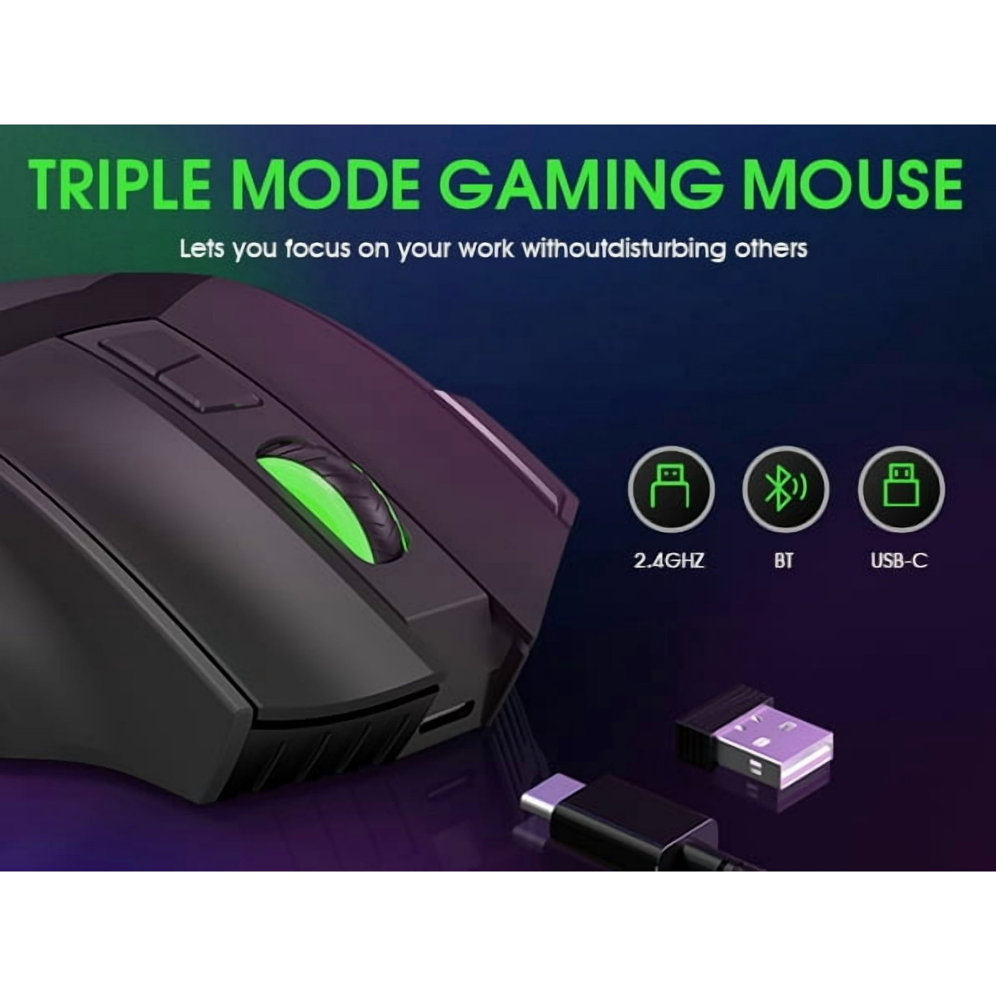 Wireless Gaming Mouse, 16000 DPI Adjustable, Bluetooth 5.2 & 2.4GHz Dual Mode, Lightweight, 10 Buttons, RGB Lighting, for PC Gaming & Office, Muzpu (Black)