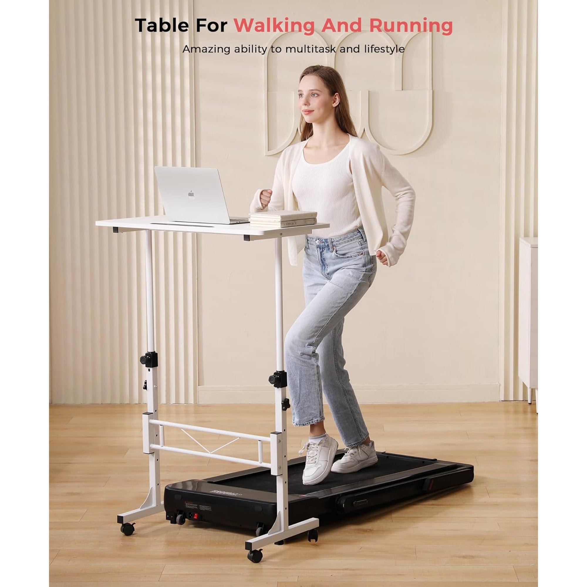 KLSMYHOKI Standing Desk Adjustable Height, Mobile Stand Up Desk with Wheels Small Computer Desk Rolling Desk, Portable Laptop Desk White Standing Table Home Office Desks 16"x31.5" Height 27"-43.5"