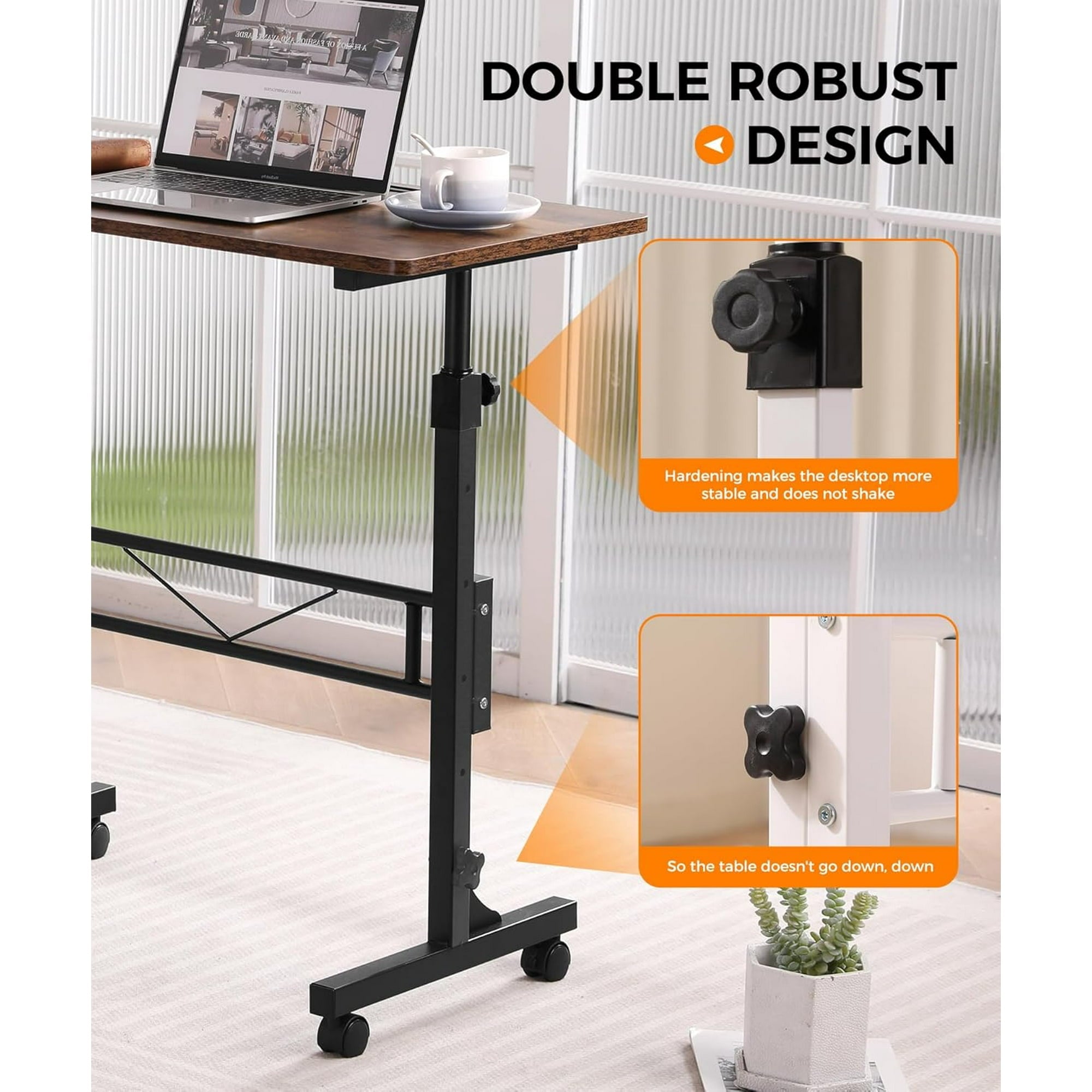 KLSMYHOKI Standing Desk Adjustable Height, Mobile Stand Up Desk with Wheels Small Computer Desk Rolling Desk, Portable Laptop Desk Rustic Standing Table Home Office Desks 16"x31.5" Height 27"-43.5"