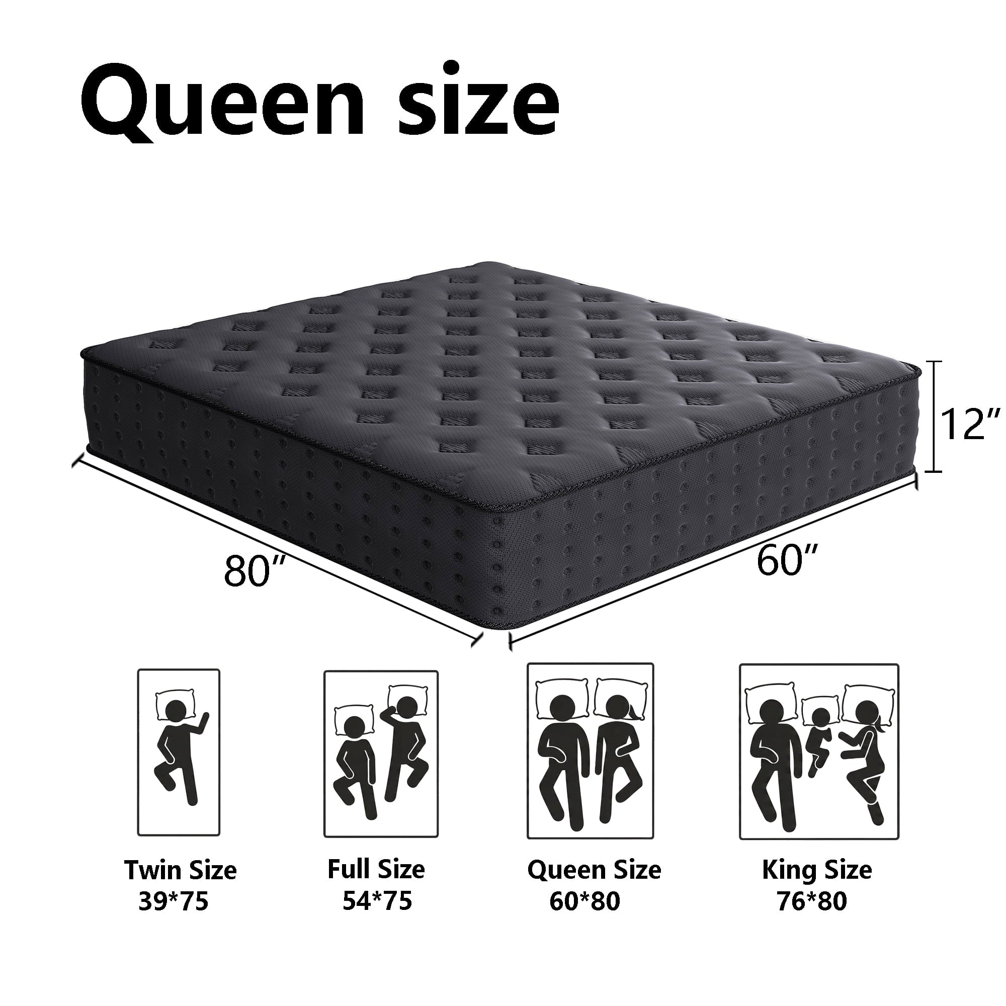 Tryagat 12” Queen Hybrid Mattress in a Box, Medium Firm Queen Size Mattresses, Cooling Gel Memory Foam Mattress with Individually Wrapped Pocket Coils, Pressure Relief