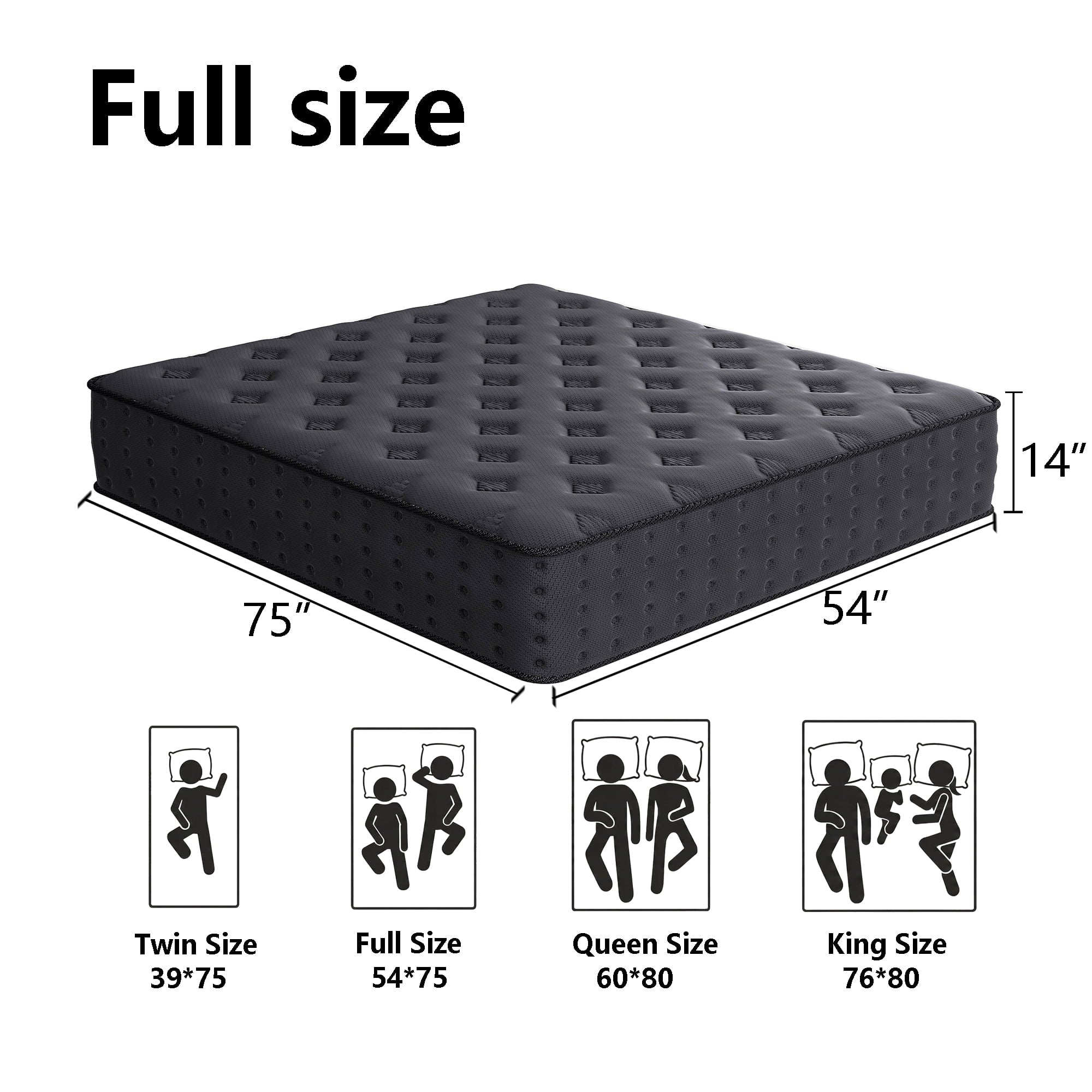 Tryagat 14” Full Hybrid Mattress in a Box, Medium Firm Full Size Mattresses, Cooling Gel Memory Foam Mattress with Individually Wrapped Pocket Coils, Pressure Relief