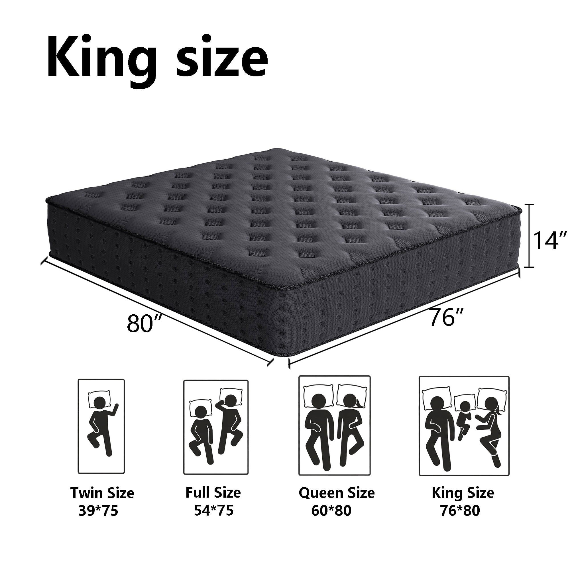 Tryagat 14” King Hybrid Mattress in a Box, Medium Firm King Size Mattresses, Cooling Gel Memory Foam Mattress with Individually Wrapped Pocket Coils, Pressure Relief