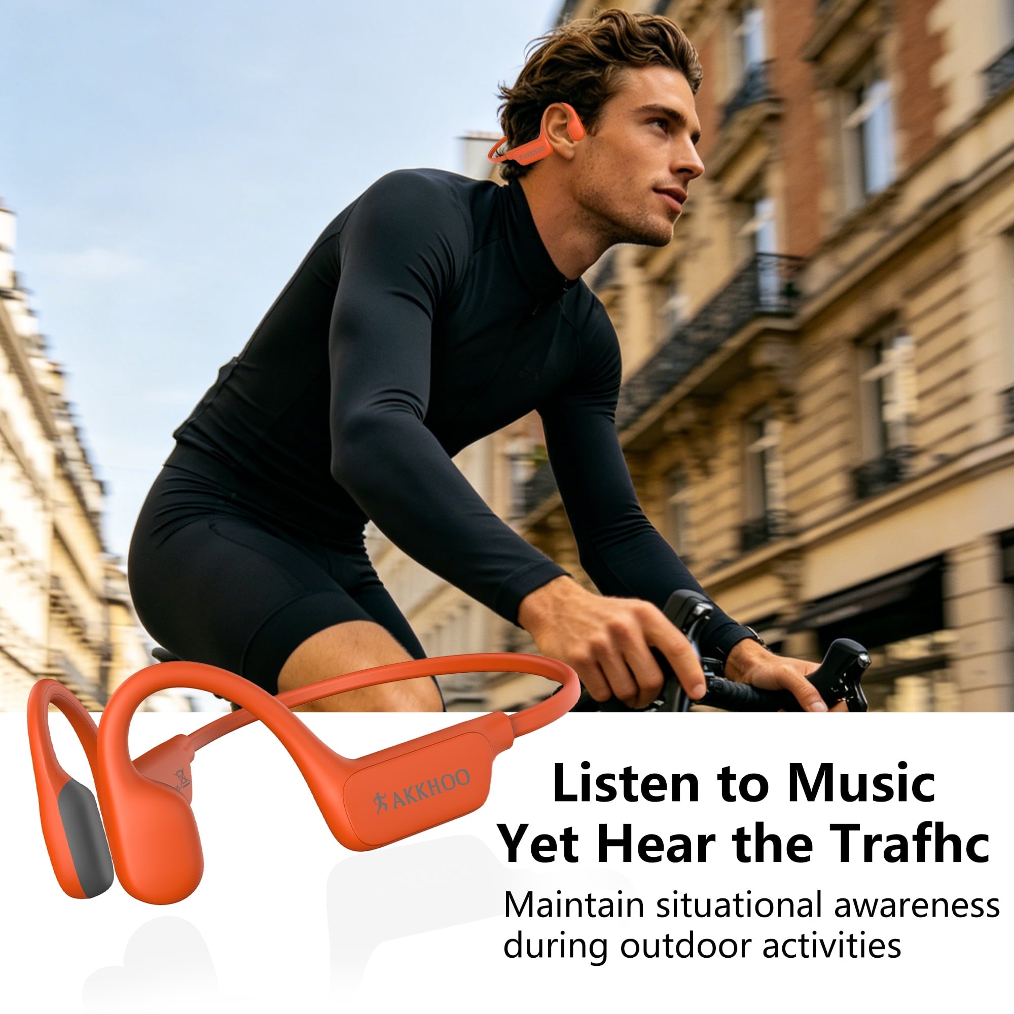 AKKHOO Open Ear Bone Conduction Headphones, Wireless Bluetooth Sports Headphones with ENC Mic, 12H Playtime, IPX6 Waterproof Running Headphones for Gym, Outdoor
