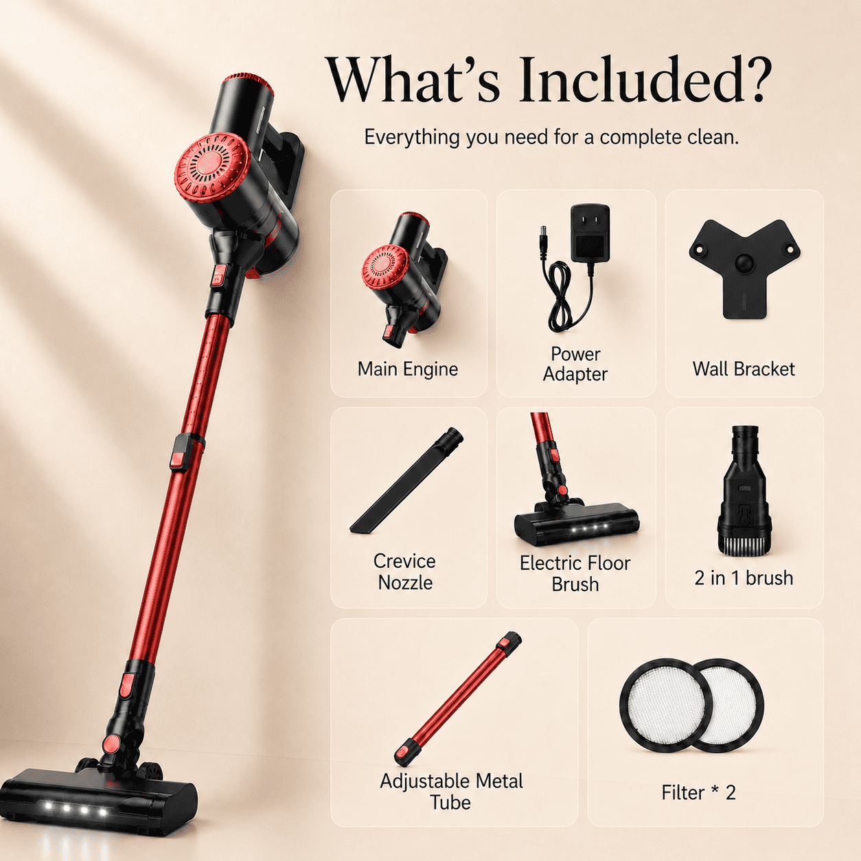 ANSFIL Cordless Vacuum Cleaner 40KPA/55min/2600mAh Lightweight Stick Vacuum for Home Pet Hair Carpet Hard Floor