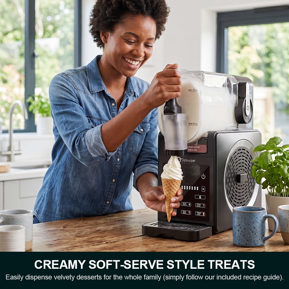 Astralship Slushie Machine with Soft Serve Ice Cream Mode, 200W Slushy Maker for Home Frozen Drink Maker with 7 Presets, Auto Rinse, Low-Sugar & Alcohol Alerts – for Slush, Milkshakes, Margaritas
