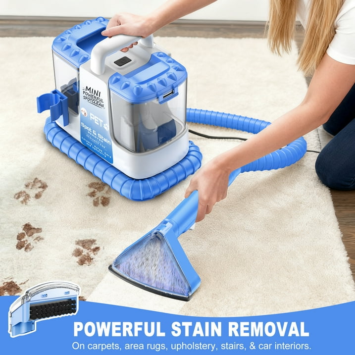 SUXIANGVAC Portable Carpet and Upholstery Spot Cleaner Machine, 30Kpa Powerful Suction with 5 Cleaning Tools, 17oz Cleaning Solution, Lightweight Compact Design, Deep Clean for Car, Home, Blue