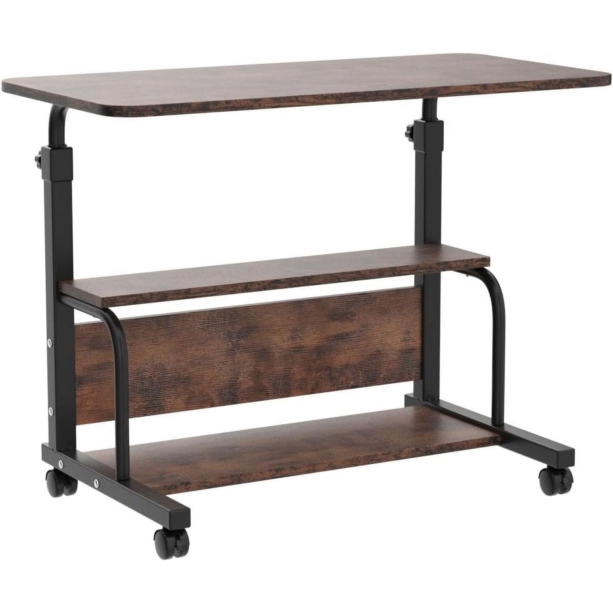 KLSMYHOKI Portable Rolling Desk on Wheels Adjustable Height Desks for Small Spaces, 32" Computer Desk Drafting Tables with Storage Shelves for Home Office ,Rustic